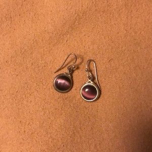 Small hanging silver and purple earrings